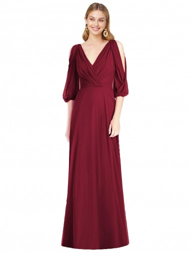 V-Back Soft Chiffon V-Neck Long Bell Sleeves Formal Dress / Bridesmaid Dress Norwich