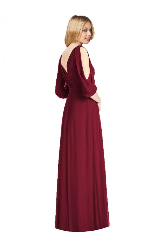 V-Back Soft Chiffon V-Neck Long Bell Sleeves Formal Dress / Bridesmaid Dress Norwich