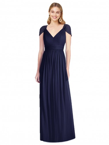 Open Back Soft Chiffon V-Neck Long Cap Sleeves Bridesmaid Dress Norwich
