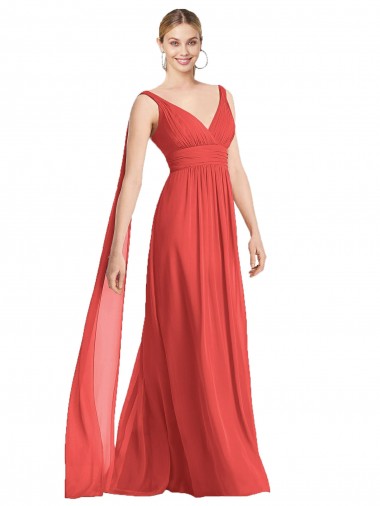 Low Back Firecracker Soft Chiffon V-Neck Long Sleeveless Bridesmaid Dress Norwich