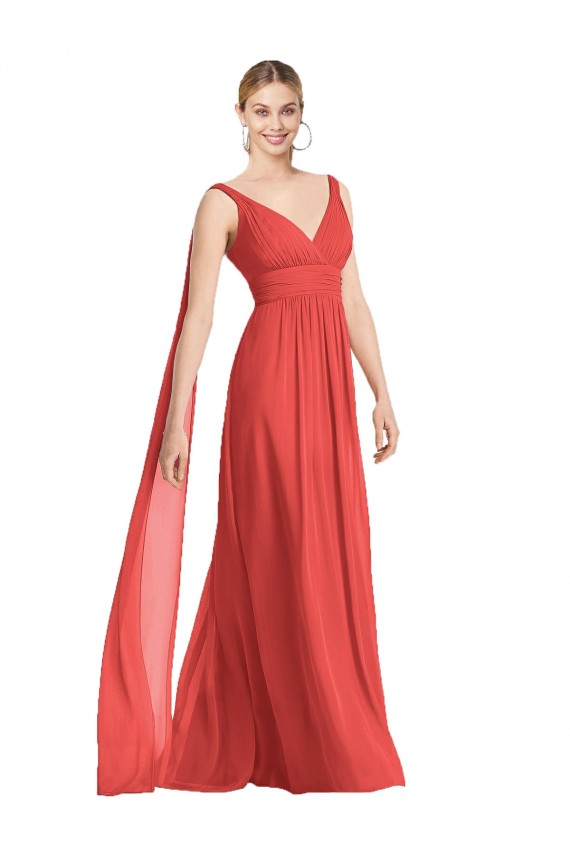 Low Back Firecracker Soft Chiffon V-Neck Long Sleeveless Bridesmaid Dress Norwich