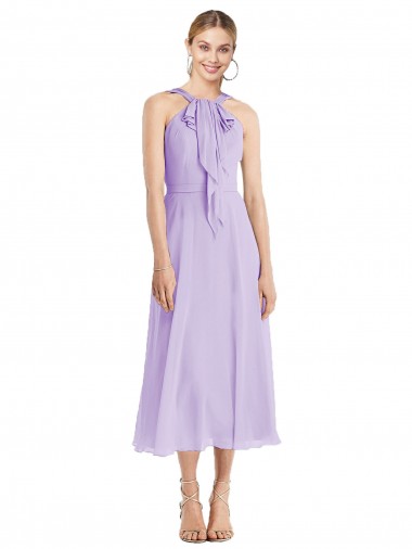 V-Back Soft Chiffon Halter Neck Tea length Sleeveless Prom Dress / Bridesmaid Dress Norwich