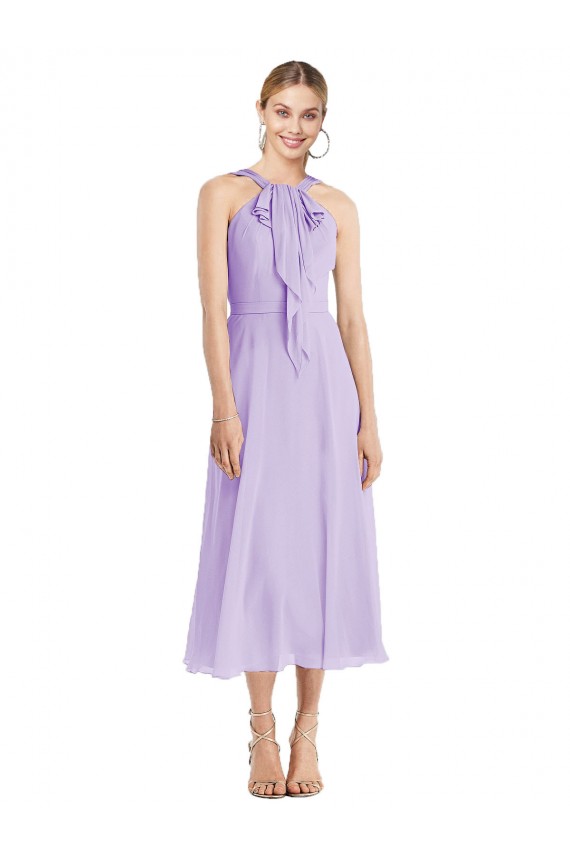 V-Back Soft Chiffon Halter Neck Tea length Sleeveless Prom Dress / Bridesmaid Dress Norwich