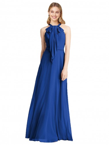 V-Back Royal Blue Soft Chiffon Halter Neck Long Sleeveless Bridesmaid Dress Norwich