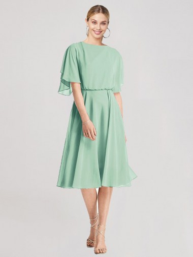 Tie Back Soft Chiffon Knee Length Flutter Sleeves Bridesmaid Dress Norwich