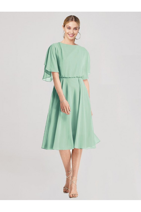 Tie Back Soft Chiffon Knee Length Flutter Sleeves Bridesmaid Dress Norwich