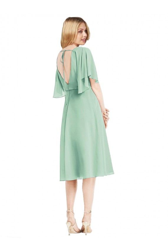 Tie Back Soft Chiffon Knee Length Flutter Sleeves Bridesmaid Dress Norwich