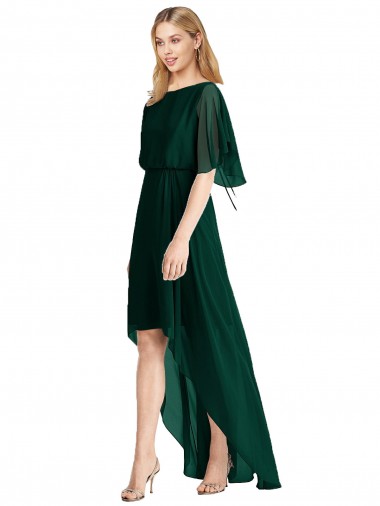Tie Back Soft Chiffon Round Neck Flutter Sleeves High Low Bridesmaid Dress Norwich