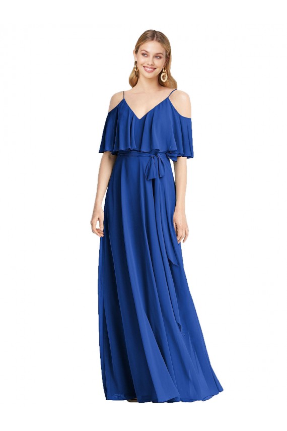 Chiffon Spaghetti Straps Long Cold Shoulder Bridesmaid Dress Norwich