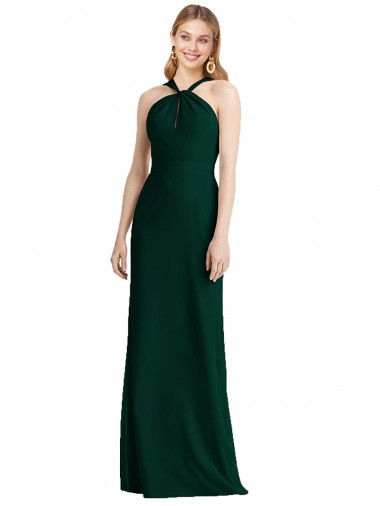 Ever Green Soft Chiffon Halter Neck Long Sleeveless Bridesmaid Dress Norwich