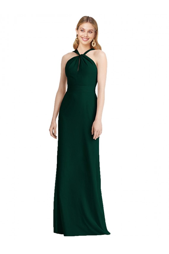 Ever Green Soft Chiffon Halter Neck Long Sleeveless Bridesmaid Dress Norwich