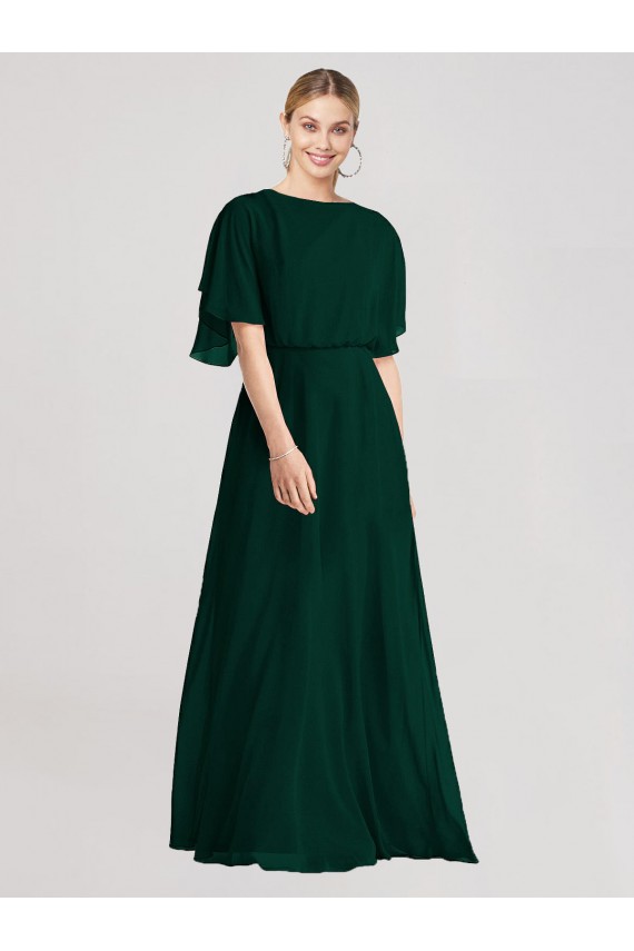 Tie Back Soft Chiffon Round Neck Long Flutter Sleeves Bridesmaid Dress Norwich