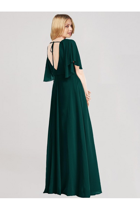 Tie Back Soft Chiffon Round Neck Long Flutter Sleeves Bridesmaid Dress Norwich