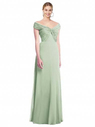 Sage Soft Chiffon Off the Shoulder Long Sleeveless Bridesmaid Dress Norwich