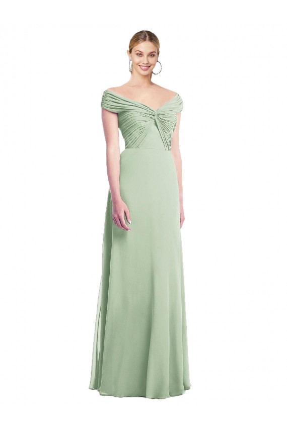 Sage Soft Chiffon Off the Shoulder Long Sleeveless Bridesmaid Dress Norwich