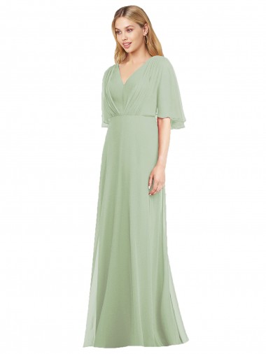 Soft Chiffon V-Neck Long Flutter Sleeves Bridesmaid Dress Norwich