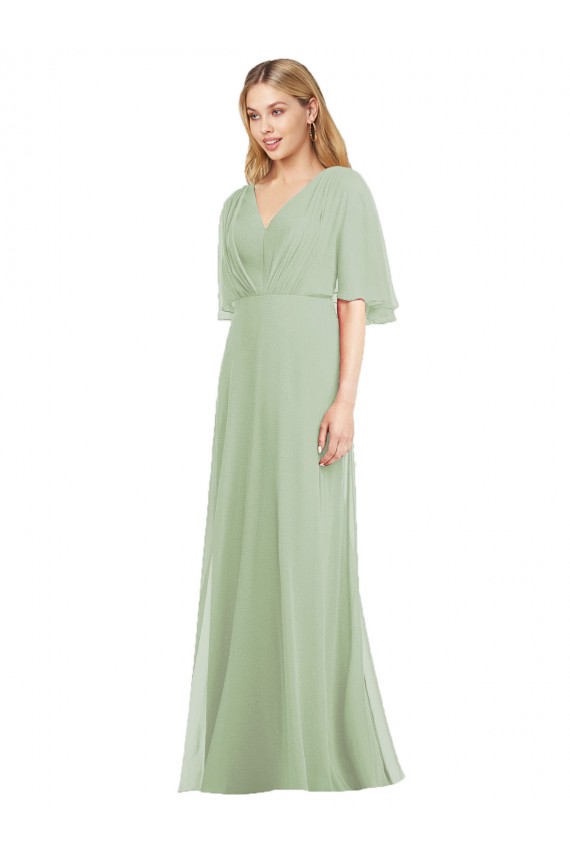 Soft Chiffon V-Neck Long Flutter Sleeves Bridesmaid Dress Norwich
