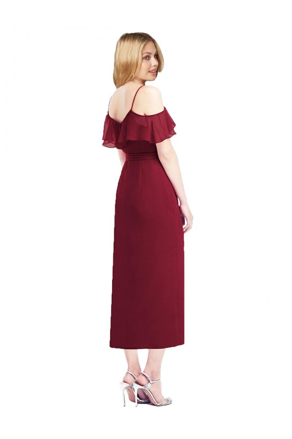 Soft Chiffon Spaghetti Straps Cocktail Length Cold Shoulder High Low Bridesmaid Dress Norwich