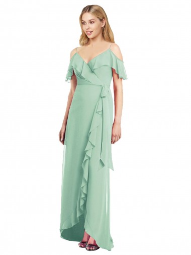 Soft Chiffon Spaghetti Straps Long Cold Shoulder High Low Bridesmaid Dress Norwich