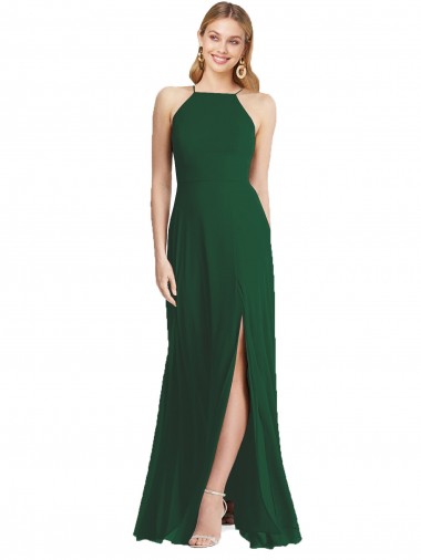 Dark Green Soft Chiffon Spaghetti Straps Long Sleeveless Semi Formal Evening Dress / Bridesmaid Dress Norwich