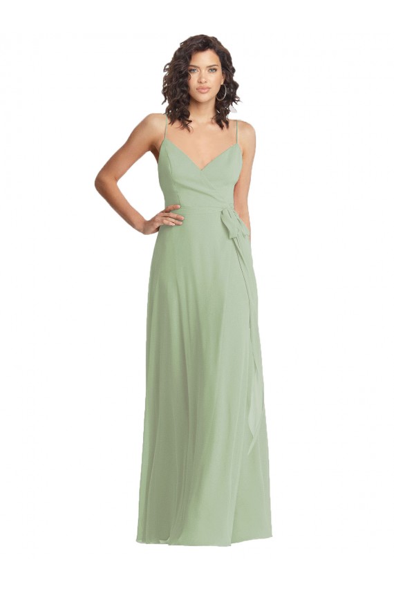 Smoke Green Soft Chiffon Spaghetti Straps Long Sleeveless Formal Evening Gown / Bridesmaid Dress Norwich