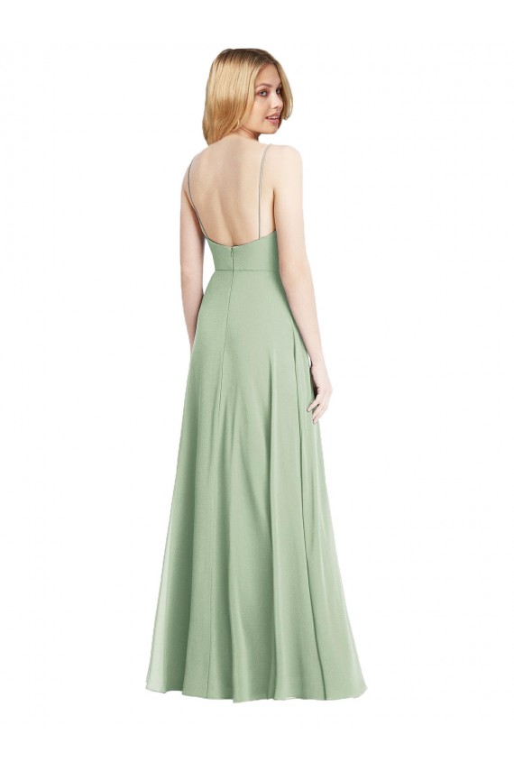 Low Back Soft Chiffon Spaghetti Straps Long Sleeveless Formal Evening Gown / Bridesmaid Dress Norwich
