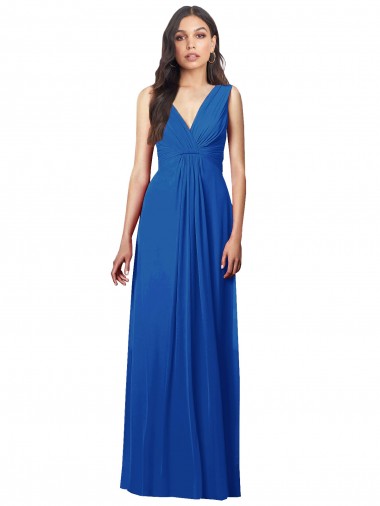 V-Back Royal Blue Soft Chiffon V-Neck Long Sleeveless Semi Formal Evening Dress / Bridesmaid Dress Norwich