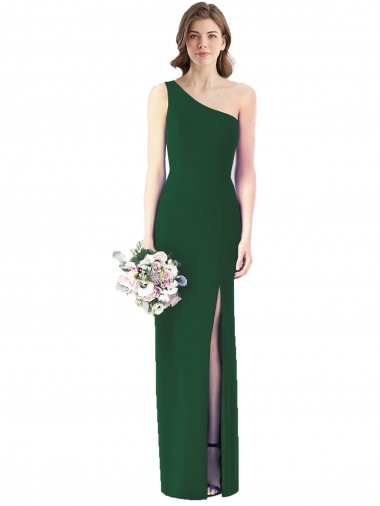Dark Green Soft Chiffon One Shoulder Long Sleeveless Bridesmaid Dress Norwich