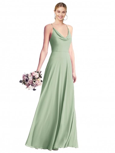 Open Back Sage Chiffon Spaghetti Straps Long Sleeveless Bridesmaid Dress / Evening Dress Norwich