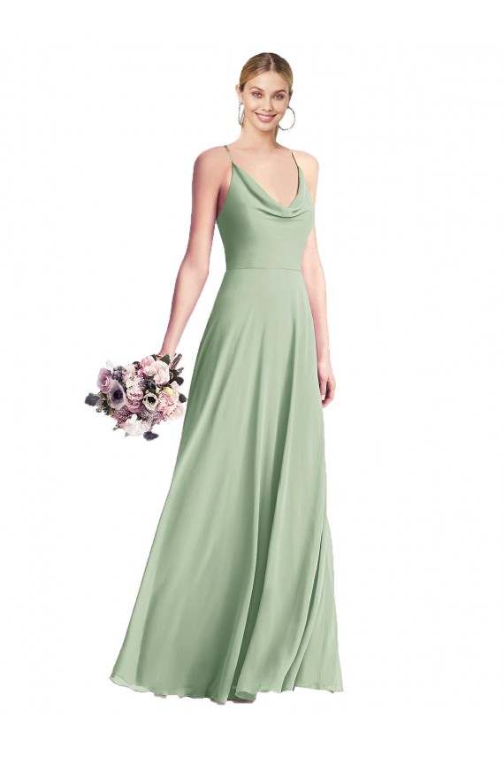 Open Back Sage Chiffon Spaghetti Straps Long Sleeveless Bridesmaid Dress / Evening Dress Norwich