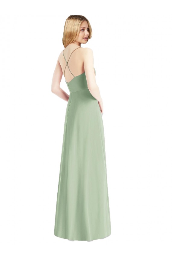 Open Back Sage Chiffon Spaghetti Straps Long Sleeveless Bridesmaid Dress / Evening Dress Norwich