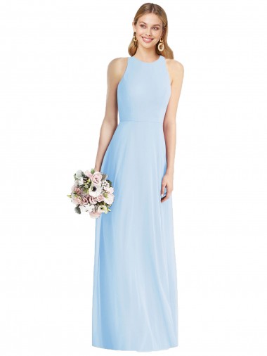 Light Sky Blue Soft Chiffon Halter Neck Long Sleeveless Semi Formal Evening Dress / Bridesmaid Dress Norwich