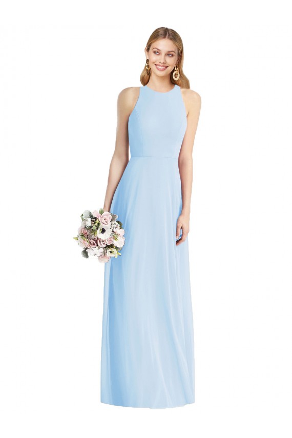 Light Sky Blue Soft Chiffon Halter Neck Long Sleeveless Semi Formal Evening Dress / Bridesmaid Dress Norwich