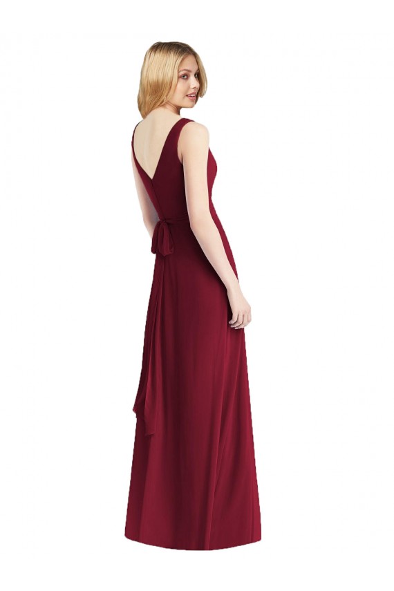 V-Back Burgundy Chiffon V-Neck Long Floor Length Sleeveless Bridesmaid Dress Norwich