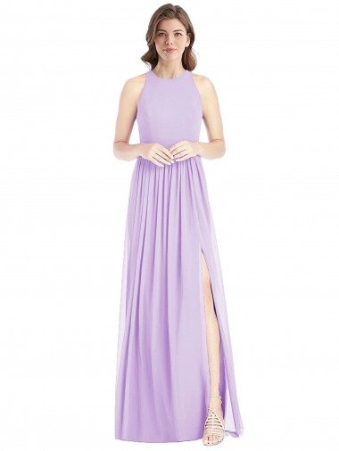 Lilac Soft Chiffon Halter Neck Long Sleeveless Bridesmaid Dress Norwich
