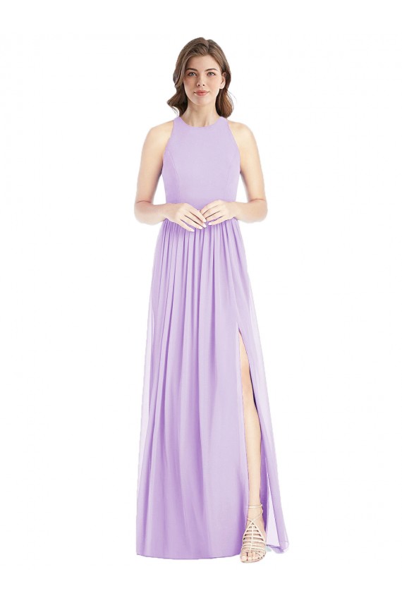 Lilac Soft Chiffon Halter Neck Long Sleeveless Bridesmaid Dress Norwich