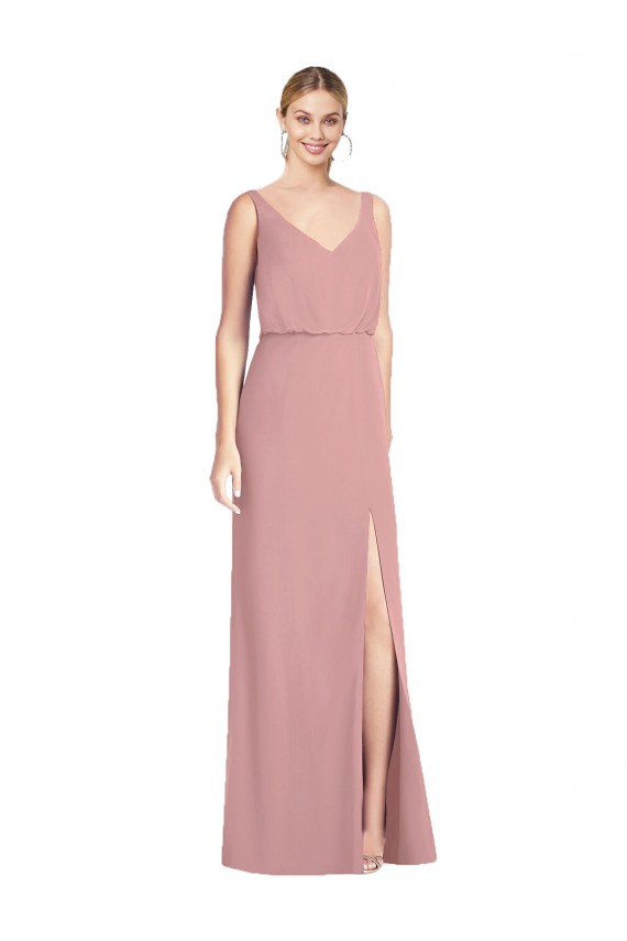 V-Back Dusty Pink Soft Chiffon V-Neck Long Sleeveless Bridesmaid Dress Norwich