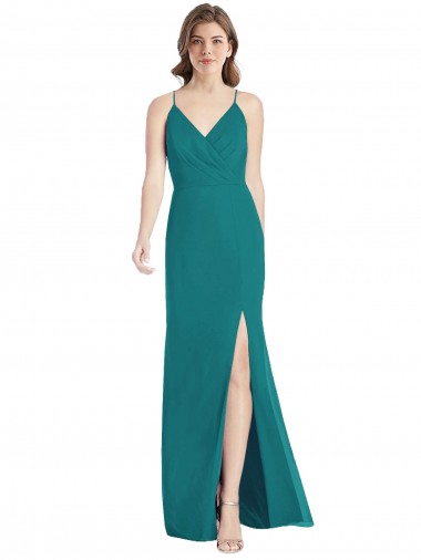 Open Back Hunter Soft Chiffon Spaghetti Straps Long Sleeveless Bridesmaid Dress Norwich