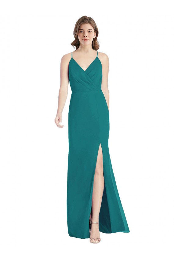 Open Back Hunter Soft Chiffon Spaghetti Straps Long Sleeveless Bridesmaid Dress Norwich