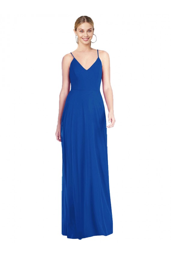 Open Back Royal Blue Soft Chiffon Spaghetti Straps Long Sleeveless Formal Dress / Bridesmaid Dress Norwich