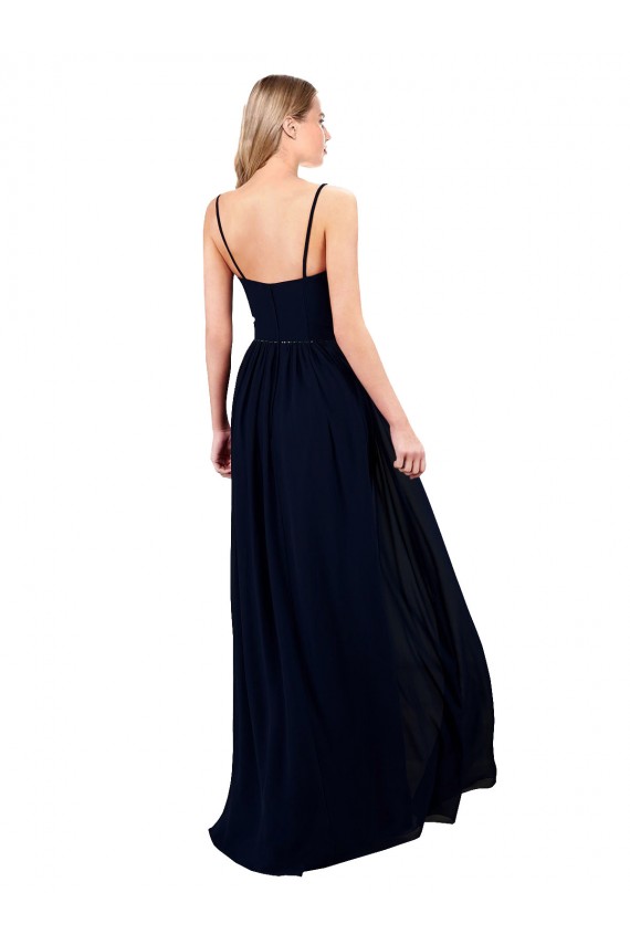 Dark Navy Soft Chiffon Spaghetti Straps Long Sleeveless Formal Evening Gown / Bridesmaid Dress Norwich