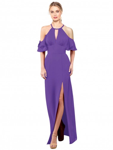 Open Back Soft Chiffon Halter Neck Long Ruffle Sleeves Bridesmaid Dress Norwich