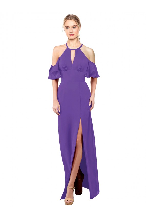 Open Back Soft Chiffon Halter Neck Long Ruffle Sleeves Bridesmaid Dress Norwich