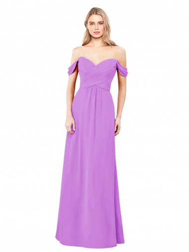 Violet Soft Chiffon Off the Shoulder Long Sleeveless Bridesmaid Dress Norwich