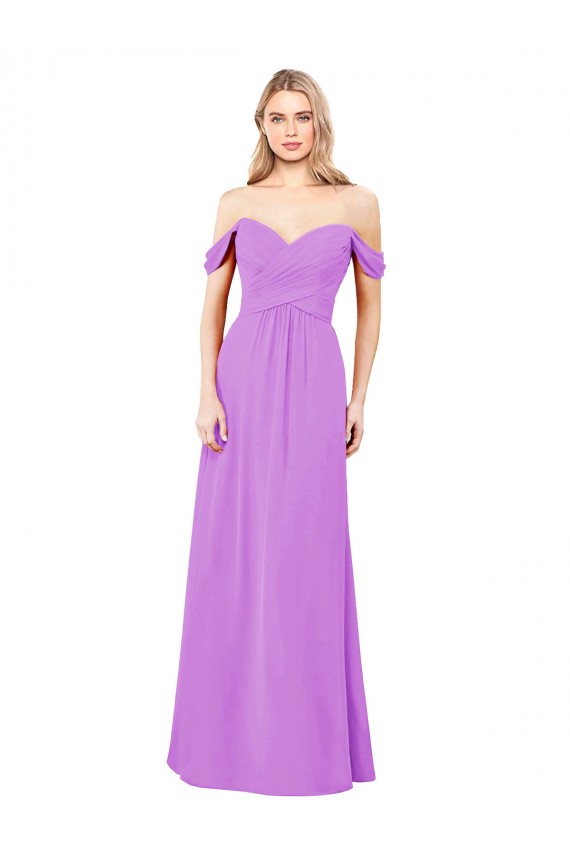 Violet Soft Chiffon Off the Shoulder Long Sleeveless Bridesmaid Dress Norwich