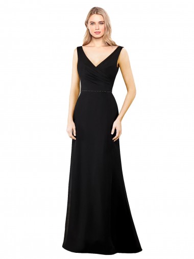 V-Back Black Soft Chiffon V-Neck Long Sleeveless Prom Dress / Bridesmaid Dress Norwich