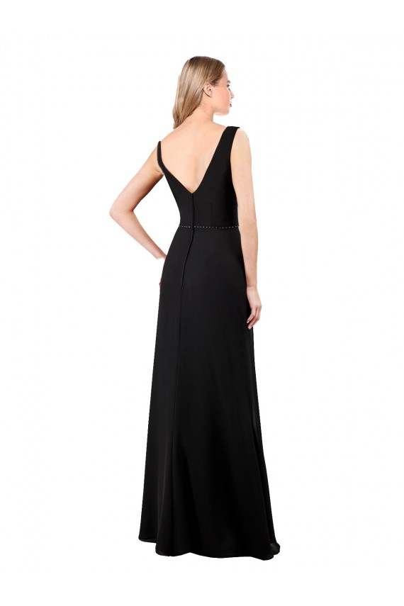 V-Back Black Soft Chiffon V-Neck Long Sleeveless Prom Dress / Bridesmaid Dress Norwich