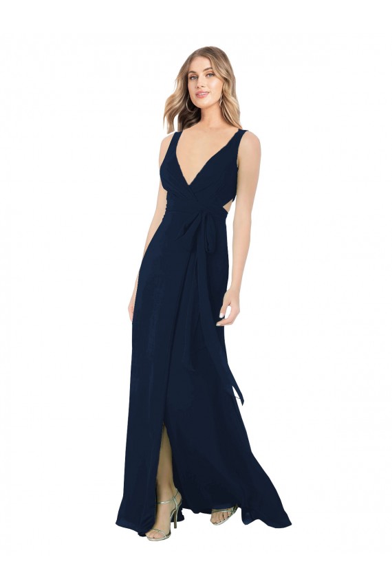 Dark Navy Chiffon V-Neck Long Sleeveless Bridesmaid Dress / Evening Dress Norwich