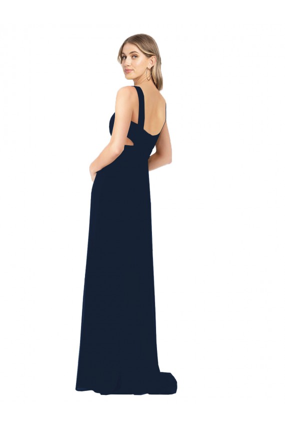 Dark Navy Chiffon V-Neck Long Sleeveless Bridesmaid Dress / Evening Dress Norwich
