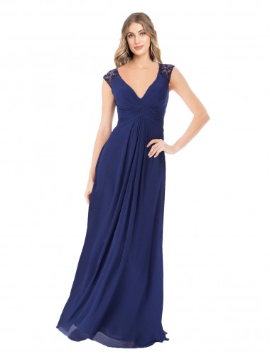Keyhole Back Soft Chiffon V-Neck Long Cap Sleeves Bridesmaid Dress Norwich